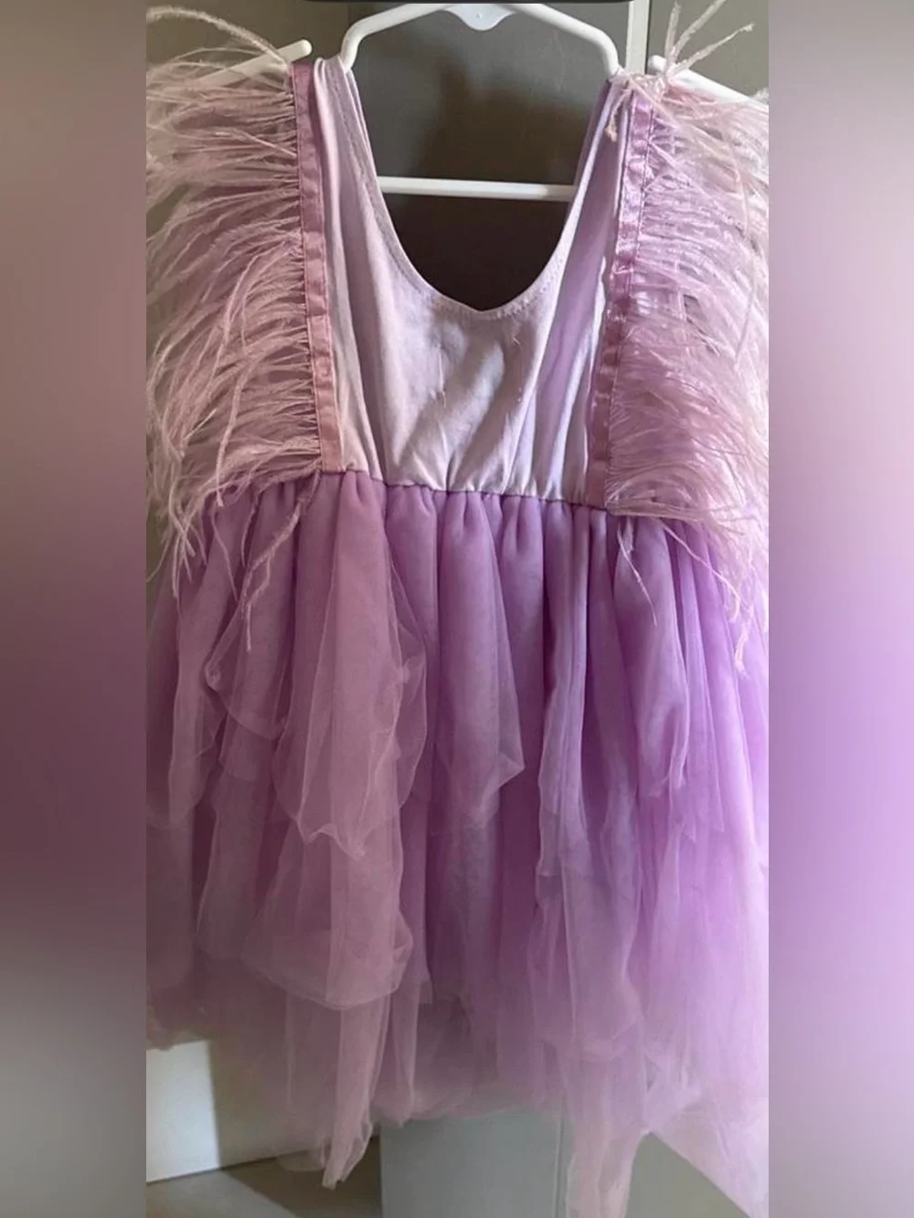 Lola the boy- Lilac Feather-Trim Tulle Party Dress for Girls